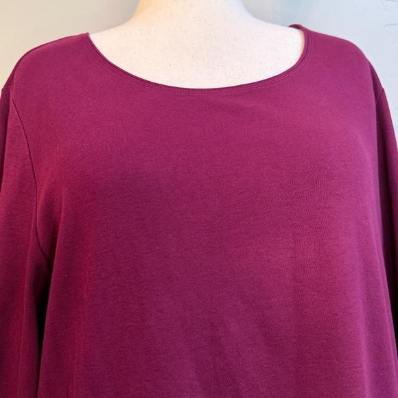 🌻 Plus Size Karen Scott 3X Cotton Scoop-Neck Top — Burgundy 3/4 sleeves - Picture 4 of 6